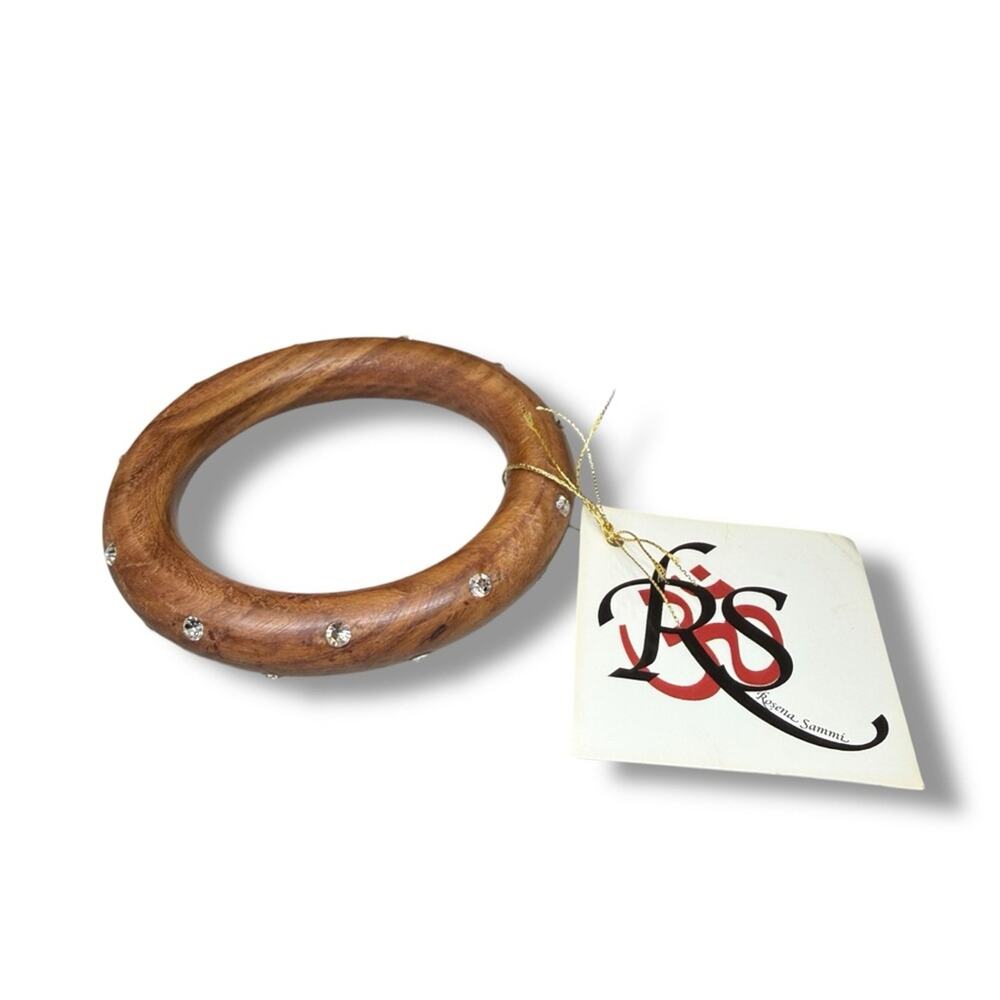 Rosena Sammi Wooden Bangle Bracelet Rhinestone Inlay NWT